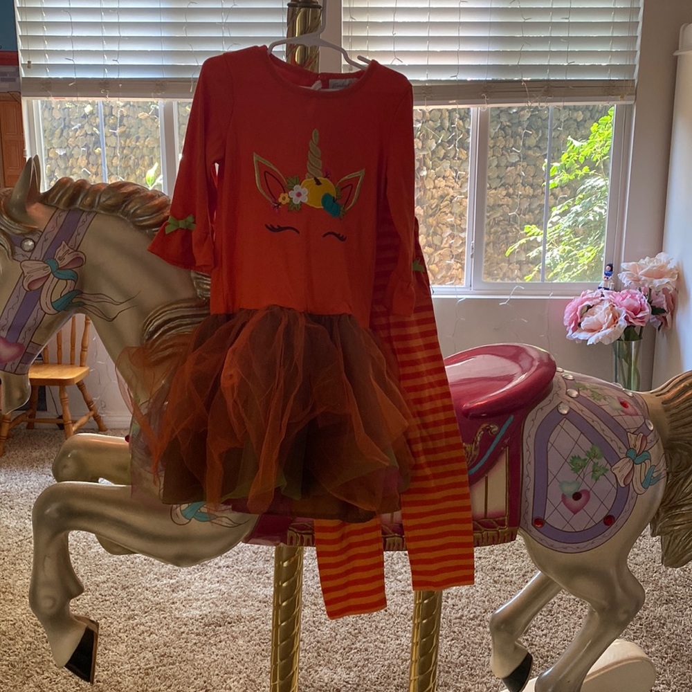 Darling Fall/Halloween outfit. Top/dress with tulle tutu and matching pants Sz 8